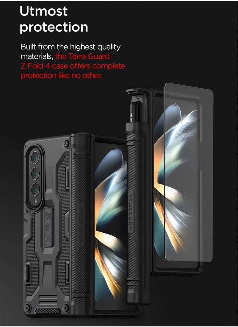 VRS Design - Terra Guard Active S (S-Pen Compartment in Hinge Protection) Case Cover For Samsung Galaxy Z Fold 4 (2022) With Screen Protector - Matte Black (S-Pen NOT Included) - Image 1