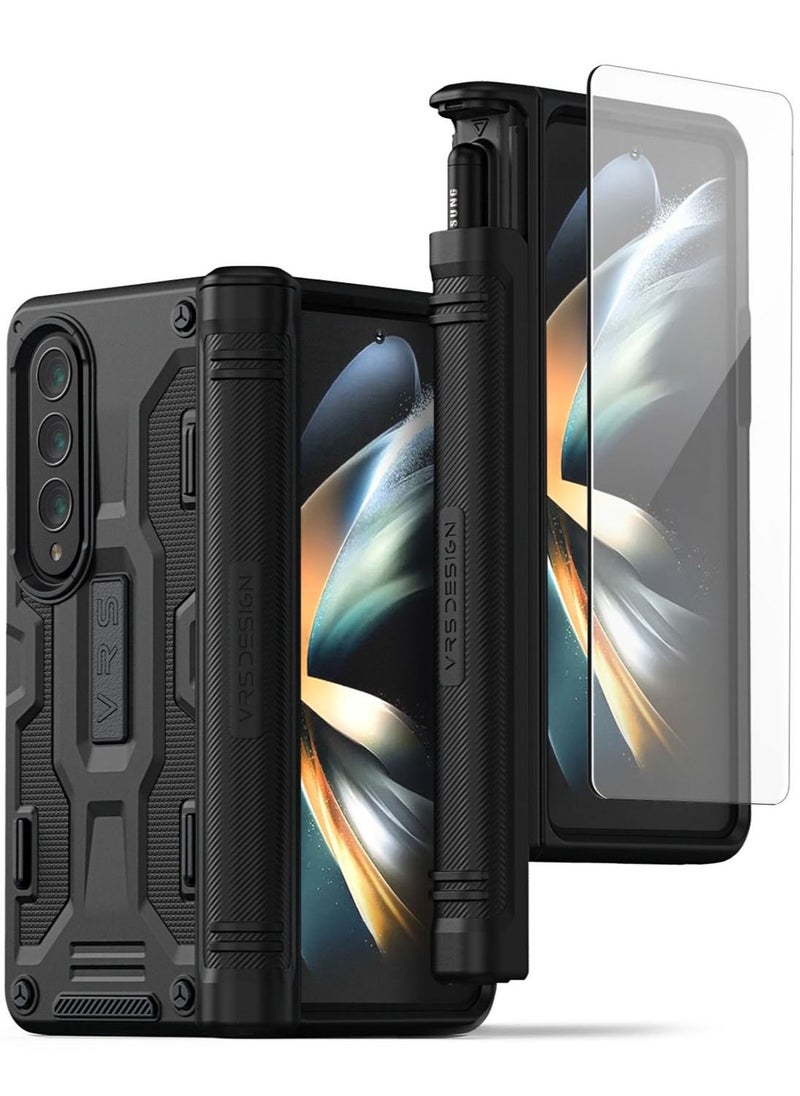 VRS Design - Terra Guard Active S (S-Pen Compartment in Hinge Protection) Case Cover For Samsung Galaxy Z Fold 4 (2022) With Screen Protector - Matte Black (S-Pen NOT Included) - Image 1