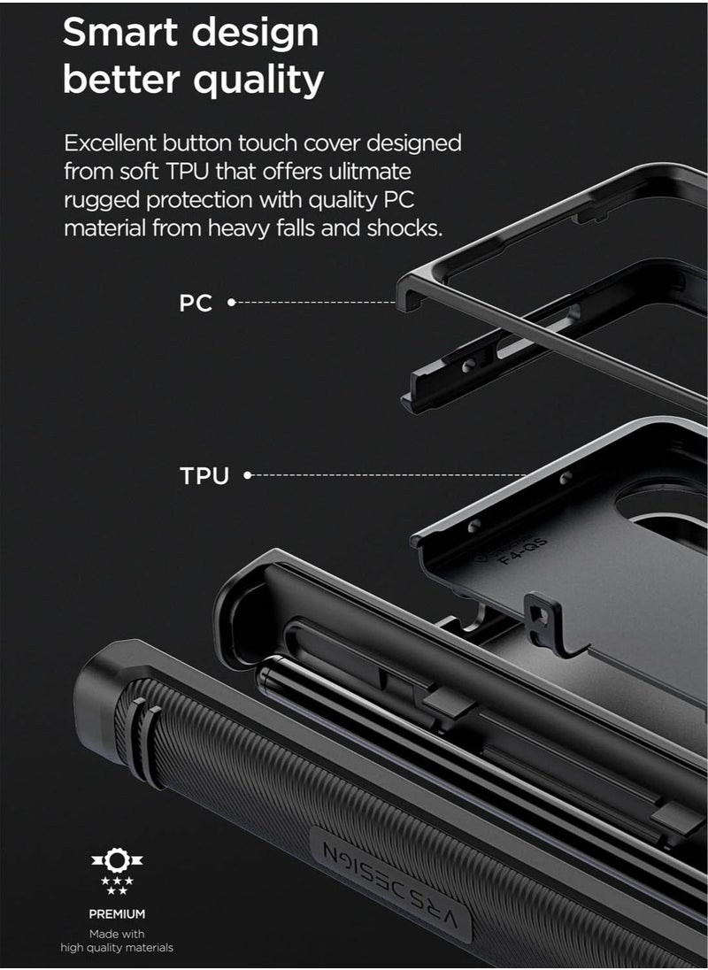 VRS Design - Terra Guard Active S (S-Pen Compartment in Hinge Protection) Case Cover For Samsung Galaxy Z Fold 4 (2022) With Screen Protector - Matte Black (S-Pen NOT Included) - Image 1
