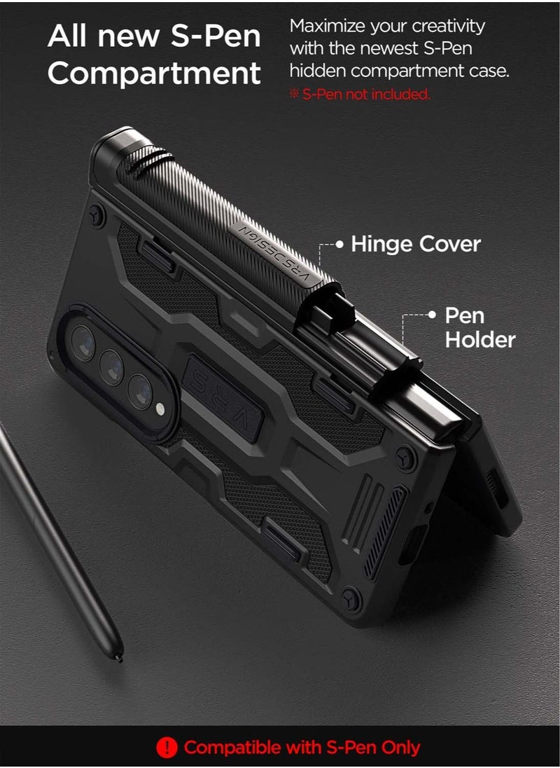 VRS Design - Terra Guard Active S (S-Pen Compartment in Hinge Protection) Case Cover For Samsung Galaxy Z Fold 4 (2022) With Screen Protector - Matte Black (S-Pen NOT Included) - Image 1