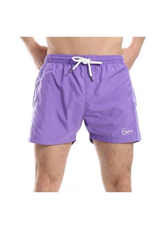 Elastic Waist Slash Pockets Plain Swim Shorts - Neon Purple