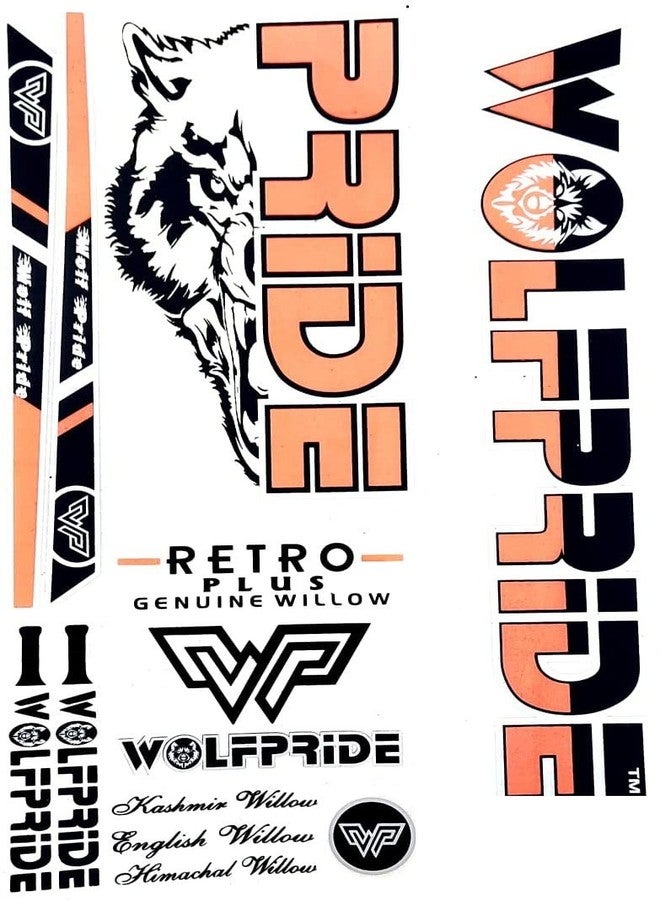 WOLF PRIDE WP RETRO PLUS ORANGE CRICKET BAT STICKER Bat Sticker (Orange) - Image 1