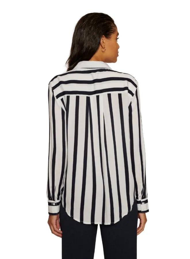 ZABAIONE Striped Button-Down Long Sleeve Shirt - Black and White