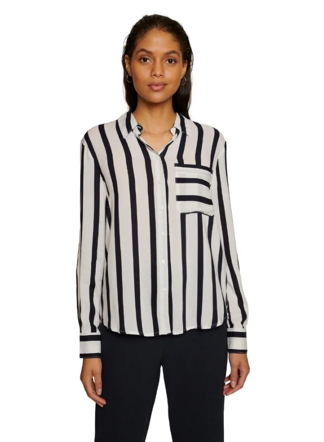 ZABAIONE Striped Button-Down Long Sleeve Shirt - Black and White