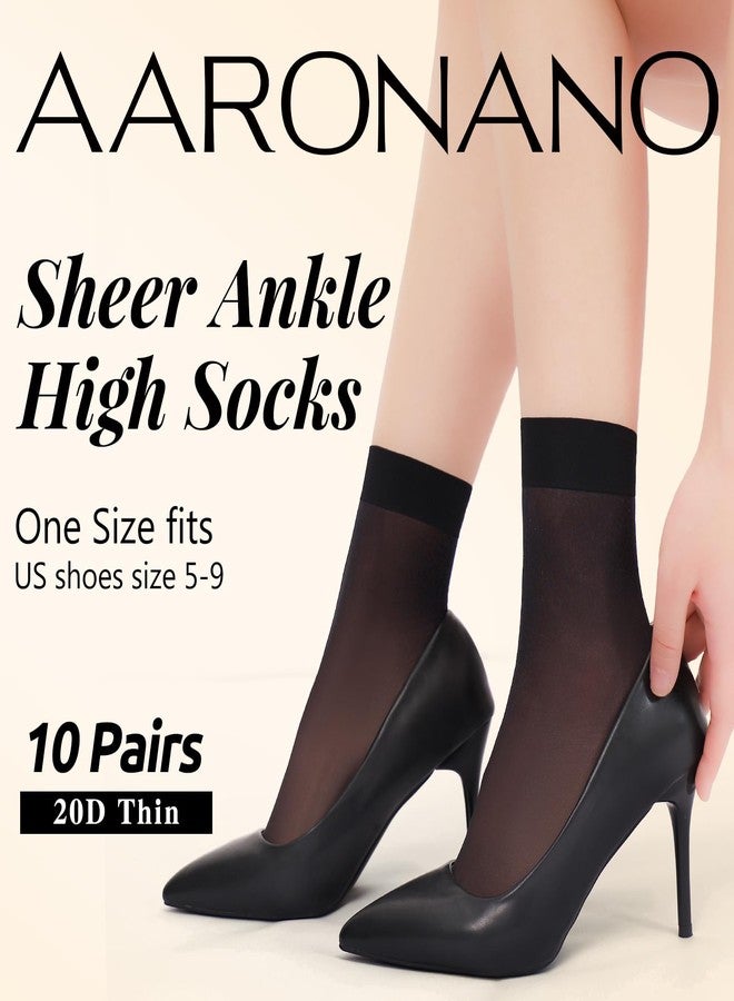 آرونانو جوارب آرونانو النسائية القصيرة، 10 أزواج، جوارب شفافة عالية، ناعمة، ضيقة، مع مقدمة معززة (أسود) - Image 2
