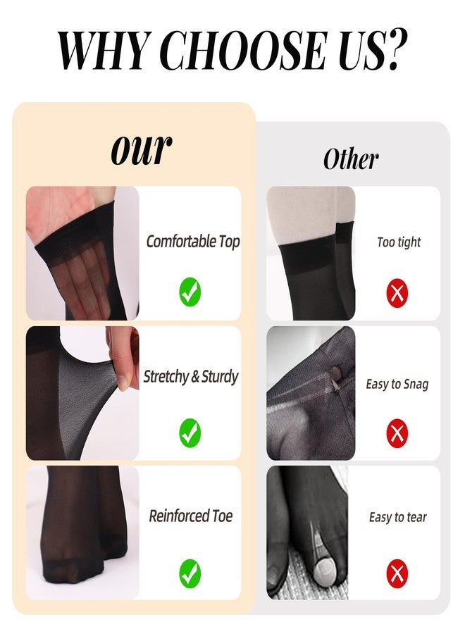 آرونانو جوارب آرونانو النسائية القصيرة، 10 أزواج، جوارب شفافة عالية، ناعمة، ضيقة، مع مقدمة معززة (أسود) - Image 5