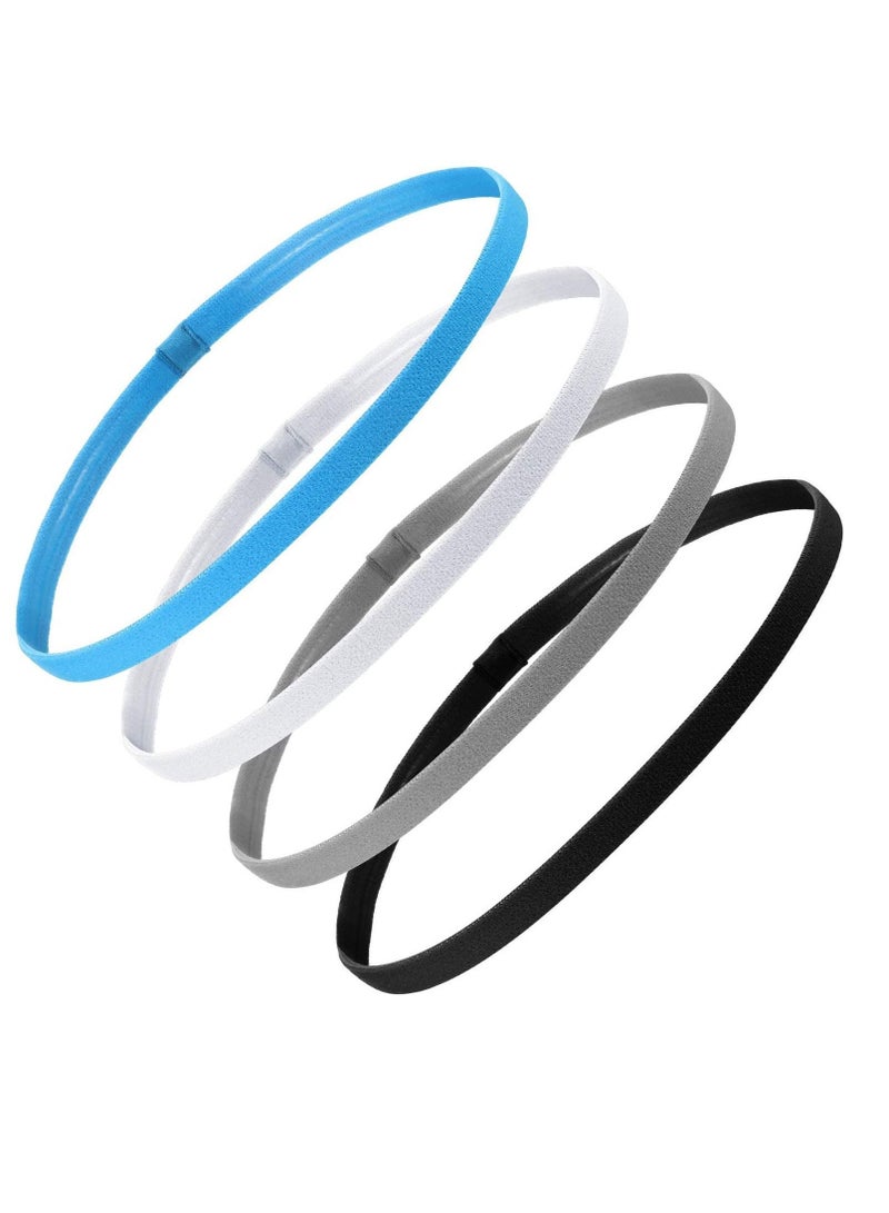 إسكدنيا Sport Headbands 4 Pcs Thick Non-Slip Hair Headbands for Women and Men Elastic Hairband Athletic Head Bands Gym Hockey Football Tennis Yoga(Black White Grey Royal Blue) - Image 1