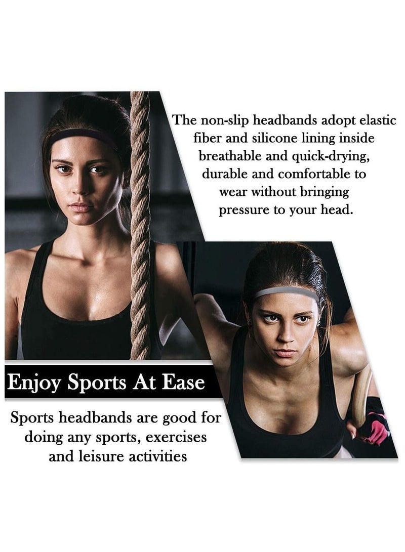 إسكدنيا Sport Headbands 4 Pcs Thick Non-Slip Hair Headbands for Women and Men Elastic Hairband Athletic Head Bands Gym Hockey Football Tennis Yoga(Black White Grey Royal Blue) - Image 4