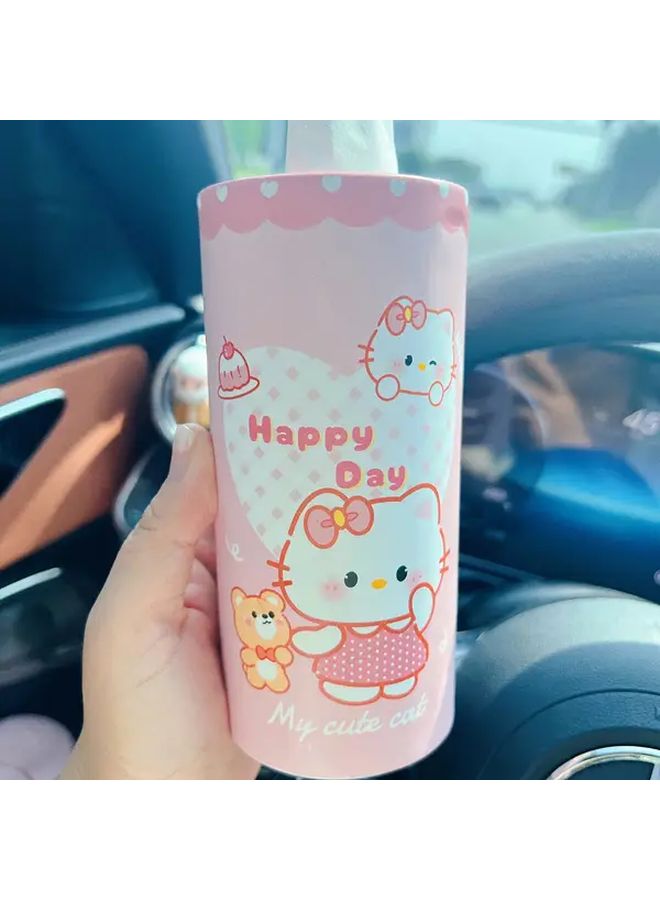 كولومي هيلو كيتي علبة مناديل سيارة وردي زهور بيضاء حاملة كأس محمولة - Image 5