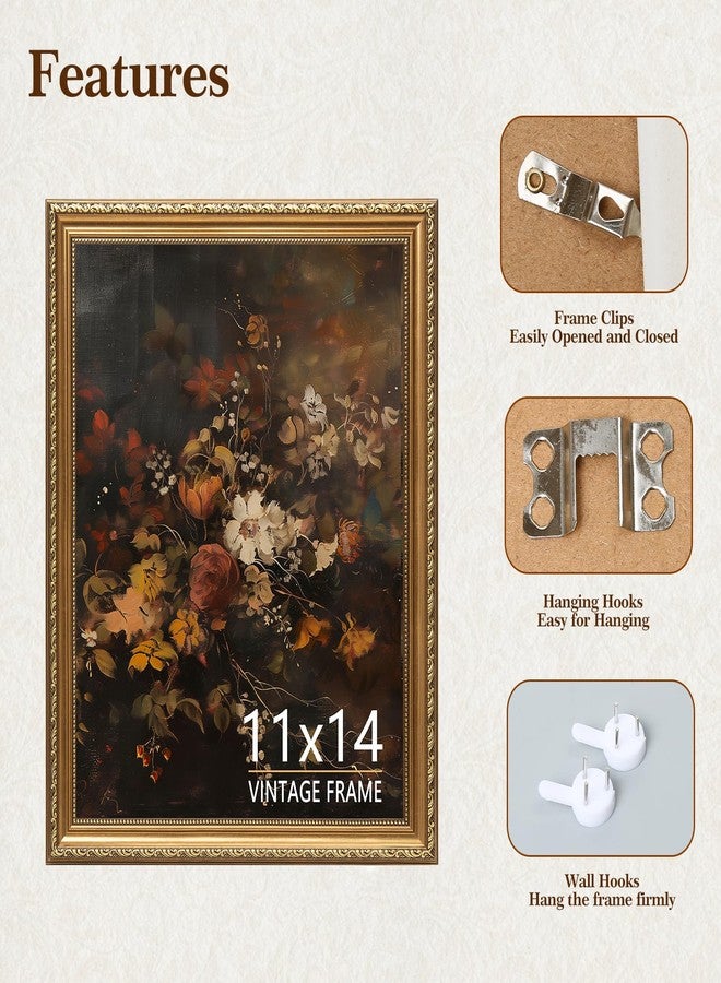 ASTRDECOR 11x14 Picture Frame - Vintage Gold Photo Frame 14x11 for Wall or Tabletop, Fits 11 x 14 Photos, Retro Home, Office, Gallery Wall Decor, Rustic Bronze Gold Color - 1 Pack - Image 3