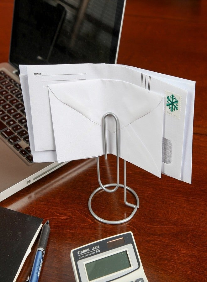 Home-X Jumbo Paper Clip Memo Holder for Desk - Document Stand, Typing Paper Holder, Office Organizer, Desktop Accessory, Photo Clip Stand, Letter & Bill Storage, Mail Organizer-Silver - Image 3