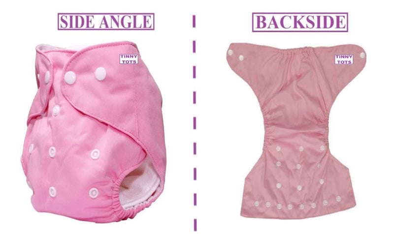 Tinny Tots Pack of 1 Baby Reusable Cloth Diapers Washable Adjustable With 2 Baby Bamboo White Microfiber Insert Pads Soaker Boosters(5 Layers) Wet-Free Combo For Toddlers/New Borns(PINK) - Image 2