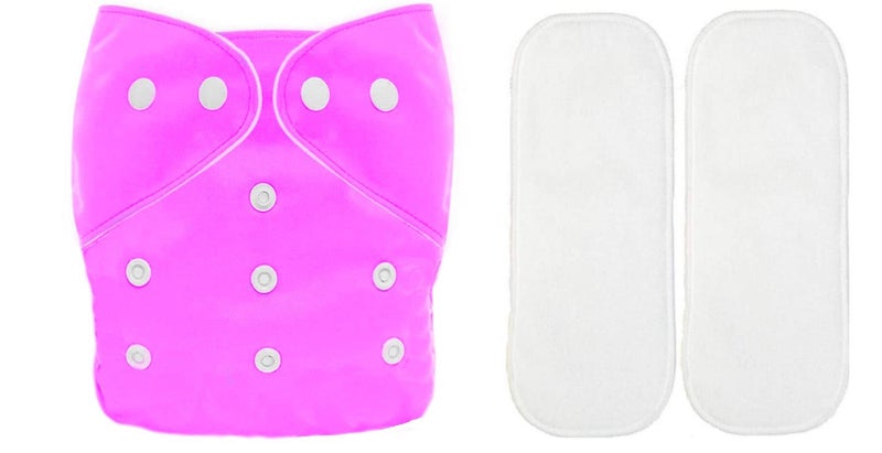 Tinny Tots Pack of 1 Baby Reusable Cloth Diapers Washable Adjustable With 2 Baby Bamboo White Microfiber Insert Pads Soaker Boosters(5 Layers) Wet-Free Combo For Toddlers/New Borns(PINK) - Image 1