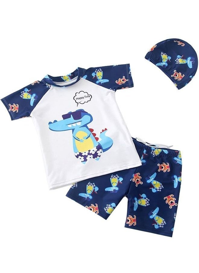 NADANBAO Swimsuit Set，Short Sleeve Kids Rash Guard Dinosaur Boys Bathing Suit with Sun Cap for 3-6 Years，Swimsuit Set for Boys-Suitable for Children Swimming Sea, Beach, and Swimming Pool - Image 1