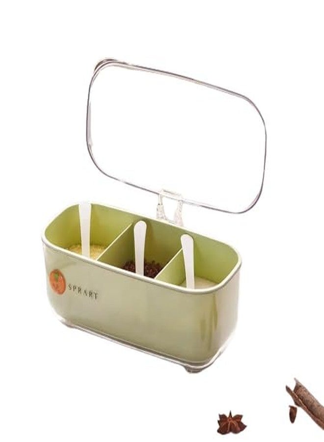 OTIPORTER Compatiable for Kitchen Transparent Three-Grid Seasoning Box Set Seasoning Storage Box with Spoon(White) - Image 1