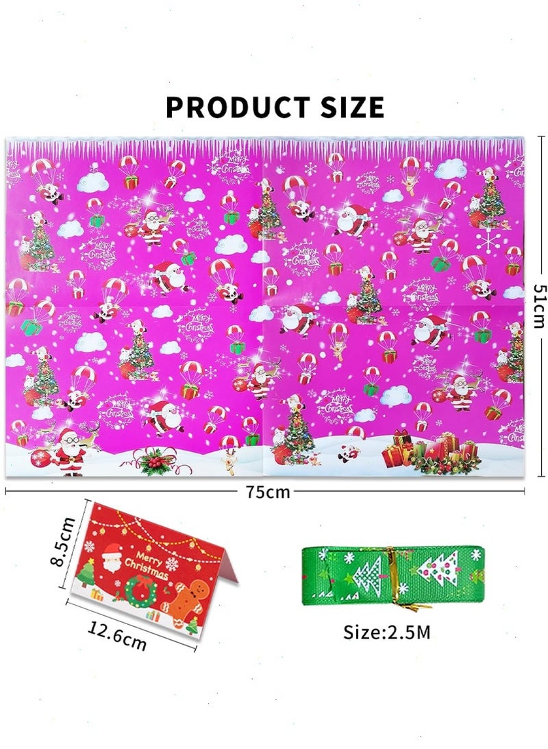 Christmas Wrapping Paper Set, 12 Sheets Christmas Wrapping Paper 20 x 29 inches with 6 Christmas Cards and 2 Spools of Ribbons - Image 2