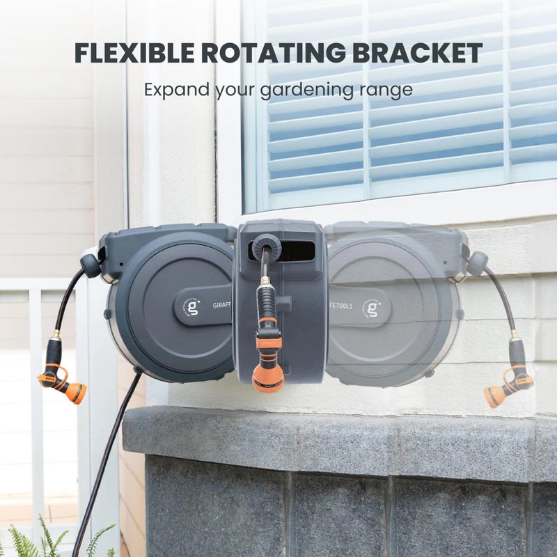Giraffe Tools PRO Heavy Duty Retractable Garden Hose Reel - 78ft 1/2 Inch Auto Rewind with Any-Length Lock, Wall Mounted Metal Bracket, Commercial Grade for Patio & Lawn (Dark Grey) - Image 4