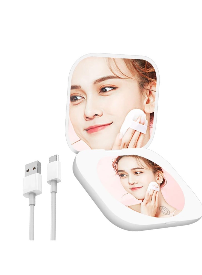 KASTWAVE Makeup Mirror with Light, USB Rechargeable Compact Mirror, Dimmable Small Travel Makeup Mirro, Handbag Carrying Mirror, Magnifier Pocket Mirror, Portable Folding Mirror for Travel, Home, Office - Image 1