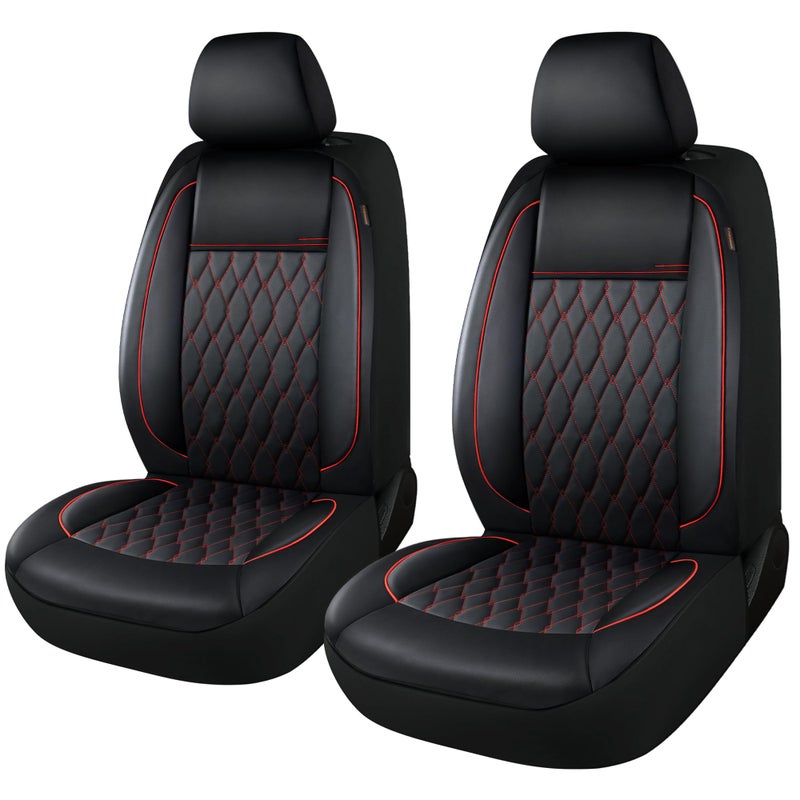 CAROMOP Faux Leather Car Seat Covers 2 Front Set,Luxury and Comfortable Seat Covers for Cars, Airbag Compatible Car Interior Covers, Universal Fit for Suvs,Vans,Trucks(Black/Red) - Image 1