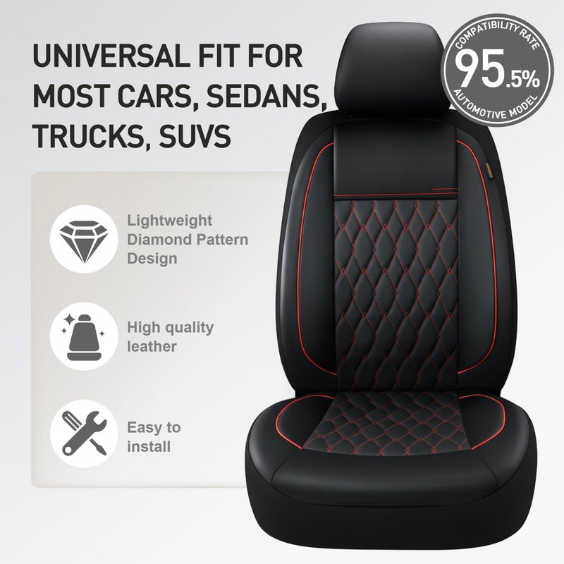 CAROMOP Faux Leather Car Seat Covers 2 Front Set,Luxury and Comfortable Seat Covers for Cars, Airbag Compatible Car Interior Covers, Universal Fit for Suvs,Vans,Trucks(Black/Red) - Image 4