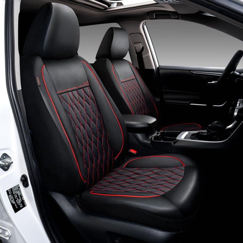 CAROMOP Faux Leather Car Seat Covers 2 Front Set,Luxury and Comfortable Seat Covers for Cars, Airbag Compatible Car Interior Covers, Universal Fit for Suvs,Vans,Trucks(Black/Red) - Image 2