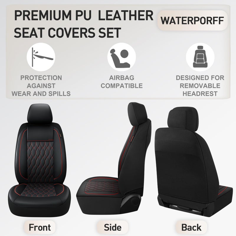 CAROMOP Faux Leather Car Seat Covers 2 Front Set,Luxury and Comfortable Seat Covers for Cars, Airbag Compatible Car Interior Covers, Universal Fit for Suvs,Vans,Trucks(Black/Red) - Image 5