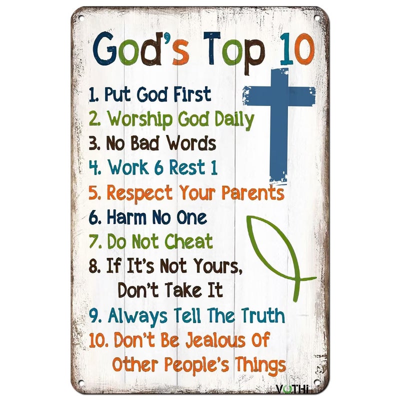 VOTHI Aluminum 10 Commandments Sign - Art Deco Decorative Signage, 8x12 inches, Wall Art Decoration for Girls Room, Kitchen, Living Room, Bedroom - Image 1