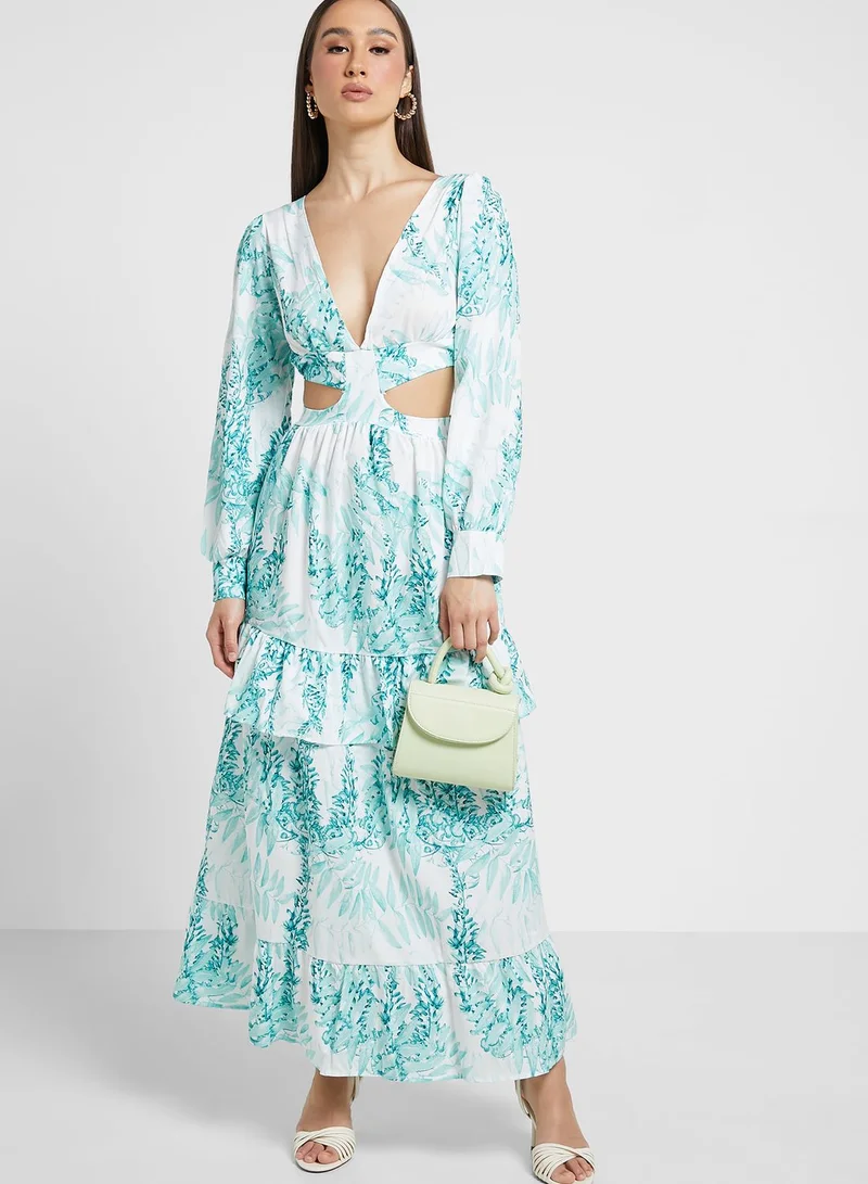 ELLA Floral Printed Dress With Cut-Out Detail