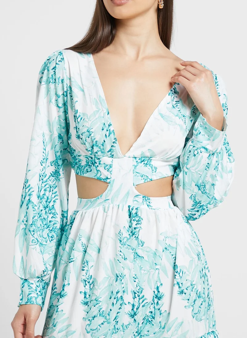 ELLA Floral Printed Dress With Cut-Out Detail