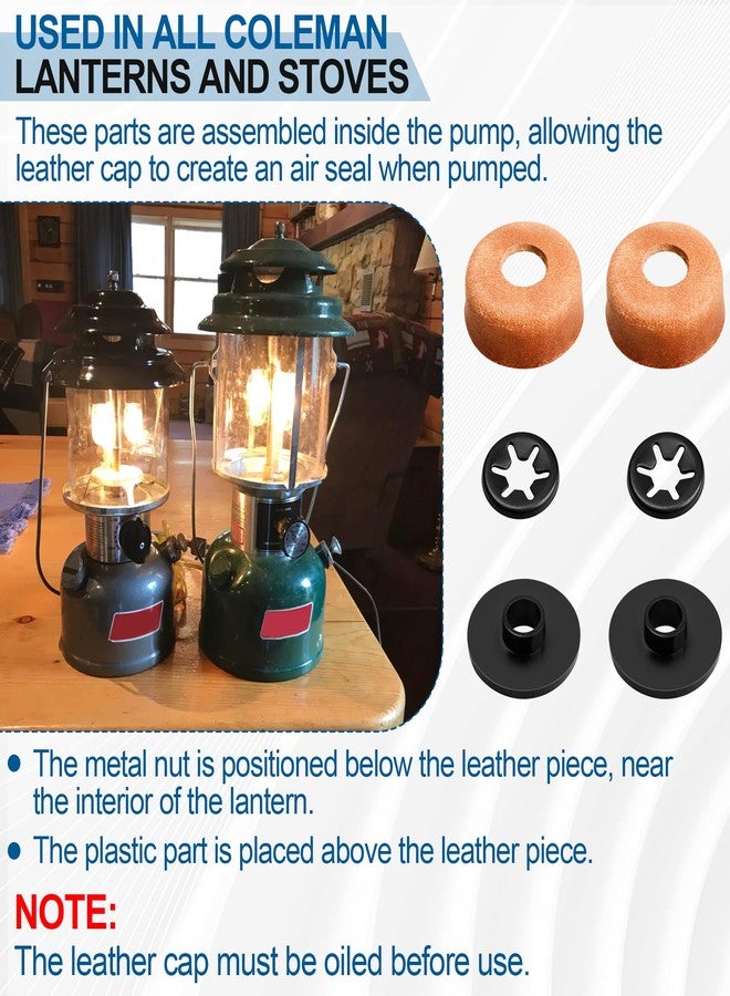 LVACODV 3000005094 Compatible Replacement Pump Cup Kit for Coleman Lanterns & Stoves - Includes Leather Pump Caps, Metal Nuts, and Plastic Caps for Airtight Seal - Image 3
