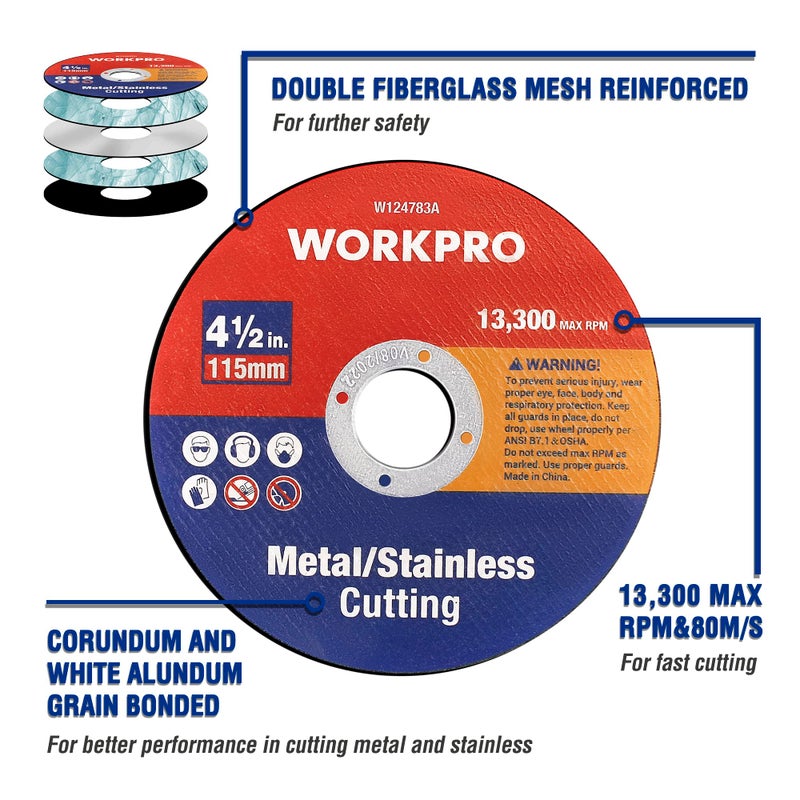 WORKPRO 10-Pack Cut-Off Wheels, 4-1/2 x 7/8-inch Metal&Stainless Steel Cutting Wheel, Thin Metal Cutting Disc for Angle Grinder - Image 4