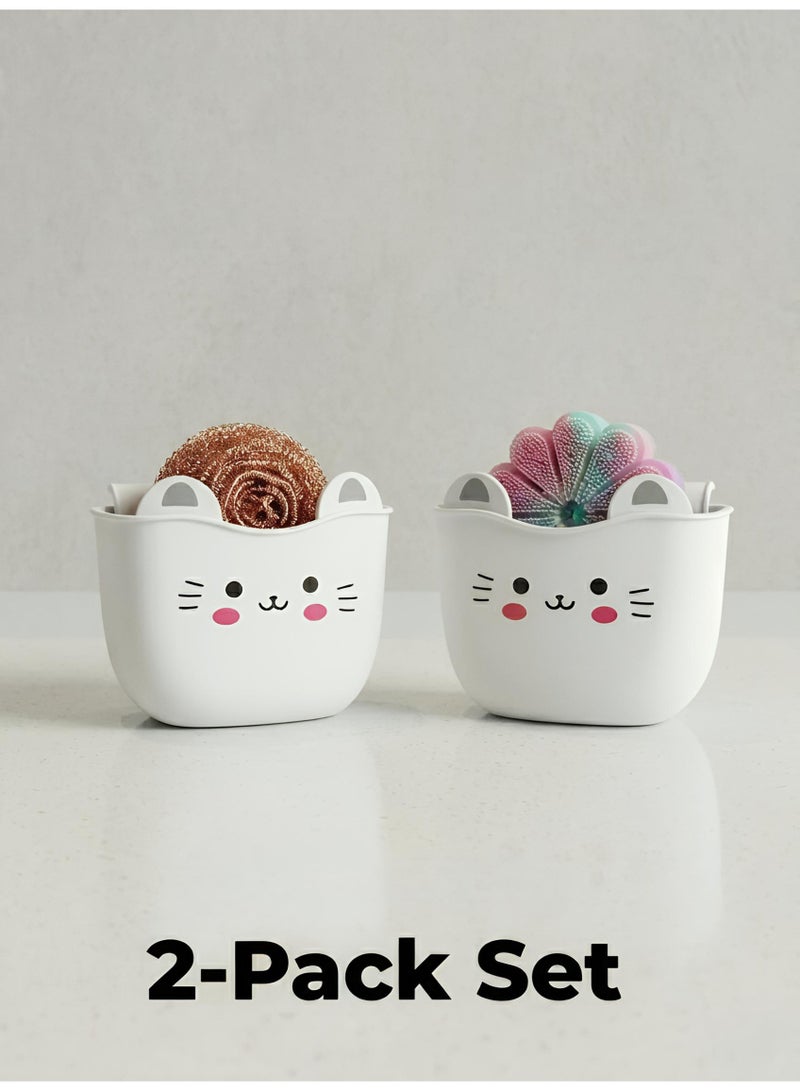 Cute Cat Sink Organizer - 2 Pack Hanging Sponge Holder for Kitchen & Bathroom - Image 3