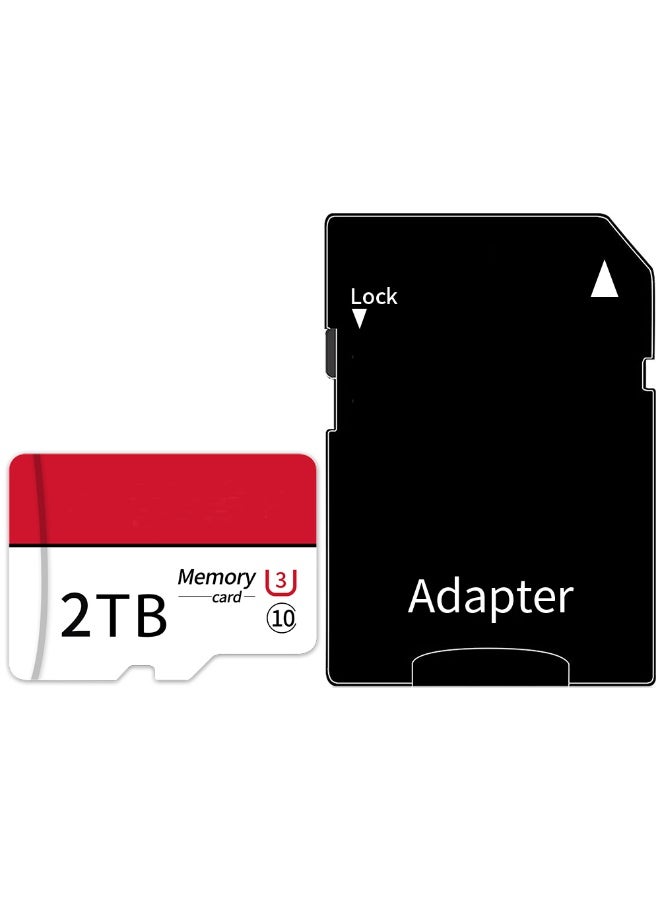 بطاقة Micro SD 2 تيرابايت (2000 جيجابايت) بطاقة ذاكرة SD من الفئة 10 للنقل عالي السرعة مع محول للكاميرات الأمامية والكاميرات التصويرية، وأجهزة المراقبة والأمان. - Image 2