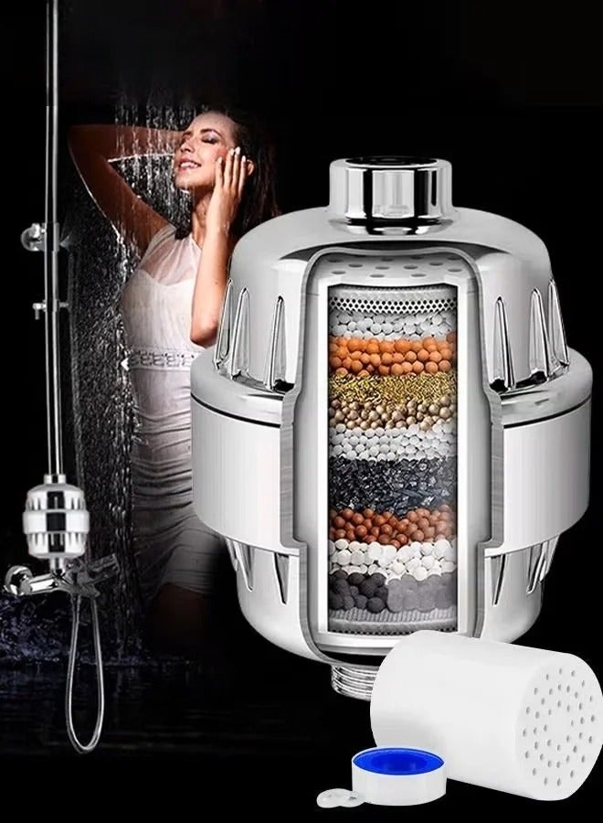 Shower Filter,15 Stage Shower Head Filter High Output Shower Water Filter For Hard Water,Showerhead Filter Universal Water Filter For Shower With 1 Replaceable Cartridges To Remove Chlorine - Image 1