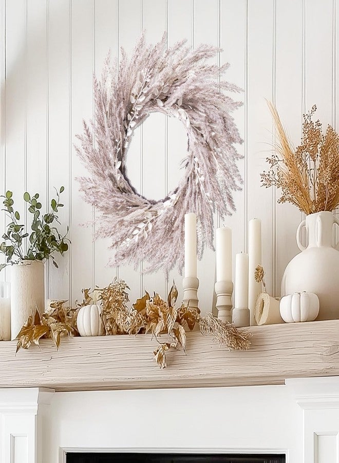 DN DECONATION Fall Wreath for Front Door, 24 Inch Beige & White Pampas Grass Door Wreath Hanging Decoration, Boho Farmhouse Wall Decor for Fall Autumn Harvest Thanksgiving Outdoor Porch Decor - Image 4