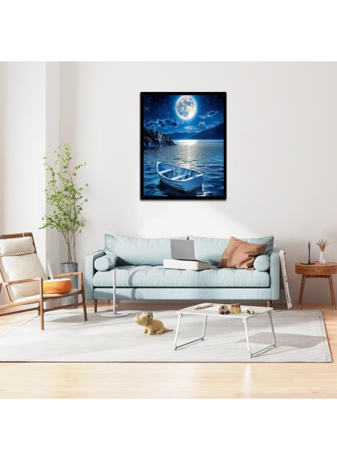 مجموعة الماس الفن، DIY 5D القمر المناظر الطبيعية الماس اللوحة مجموعة، جولة كاملة الماس الحرفية ديكور الجدار المنزلي هدية 30x40cm (بدون حدود) - Image 5