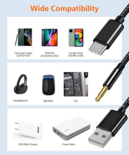 Mxcudu USB C to 3.5mm Aux Audio Cable, 2 in 1 USB C to 3.5mm Car Stereo Aux Headset Jack Cable with PD 18W USB C Charging Compatible with iPhone 17/16/16e/15 Plus/Pro Max/Air, Galaxy S25/S24/S23, Pixel 9/8 - Image 2