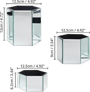 Kurtzy Kurtzy Set of 3 Mirrored Hexagon Makeup Cosmetic Brush Holder Small Medium Large Silver Pots Home Bathroom Vanity Unit Storage Organiser Practical Modern Pen Pencil Desk Tidy - Image 2
