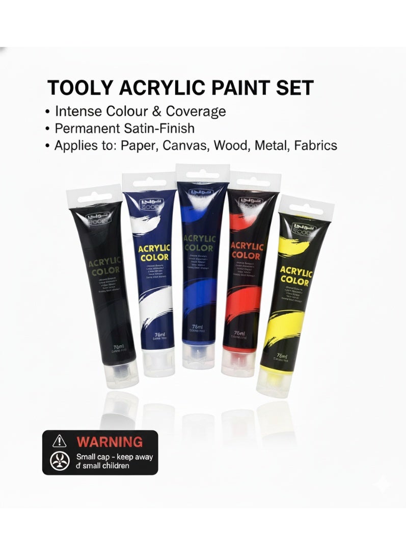 TOOLY Acrylic Paint Set – Assorted Primary Colors (75ml Tubes) for Canvas, Paper, Wood, and Crafts - Image 4
