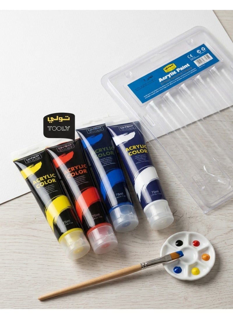 TOOLY Acrylic Paint Set – Assorted Primary Colors (75ml Tubes) for Canvas, Paper, Wood, and Crafts - Image 2