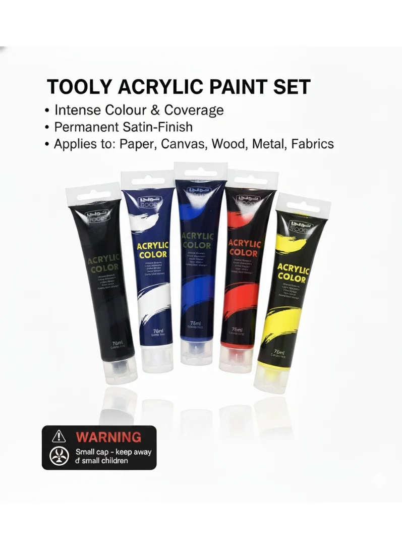 Tooly Acrylic Paint Set – Assorted Primary Colors (75ml Tubes) for Canvas, Paper, Wood, and Crafts