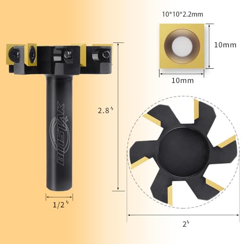 BINSTAK CNC Spoilboard Surfacing Router Bit, 1/2" Shank 2" Cutting Diameter, 6 Wings Carbide Insert Slab Flattening Router Bits Wood Planing Planer Bit - Image 2