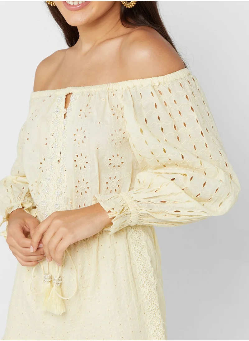 RIVER ISLAND Embellished Broderie Playsuit