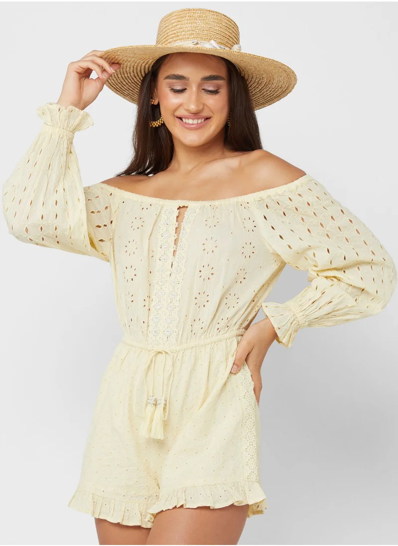 RIVER ISLAND Embellished Broderie Playsuit