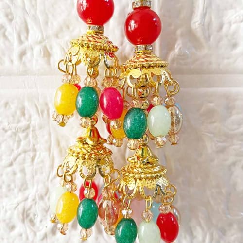 Adikala Craft Store Ethnic Multicolor Glass Beads Latkan Tassel Pack of 2 for Saree Pallu, Blouse, Suits, Dupatta, Lehenga Decor (Multi D1) - Image 4