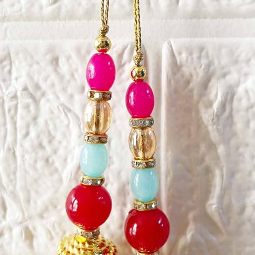 Adikala Craft Store Ethnic Multicolor Glass Beads Latkan Tassel Pack of 2 for Saree Pallu, Blouse, Suits, Dupatta, Lehenga Decor (Multi D1) - Image 5