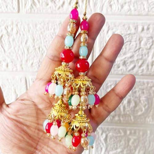 Adikala Craft Store Ethnic Multicolor Glass Beads Latkan Tassel Pack of 2 for Saree Pallu, Blouse, Suits, Dupatta, Lehenga Decor (Multi D1) - Image 1