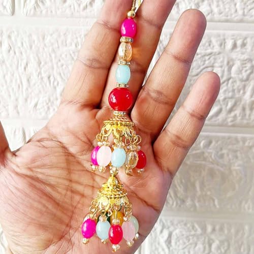 Adikala Craft Store Ethnic Multicolor Glass Beads Latkan Tassel Pack of 2 for Saree Pallu, Blouse, Suits, Dupatta, Lehenga Decor (Multi D1) - Image 2