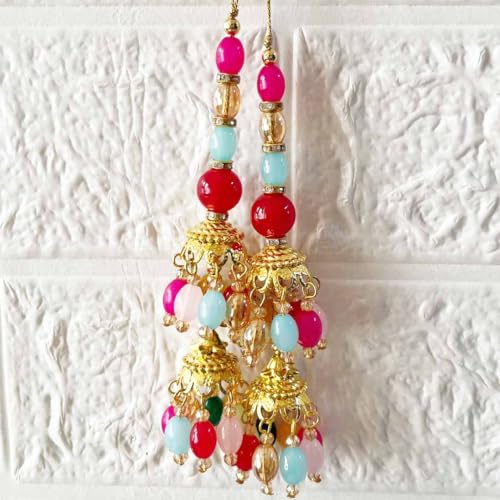 Adikala Craft Store Ethnic Multicolor Glass Beads Latkan Tassel Pack of 2 for Saree Pallu, Blouse, Suits, Dupatta, Lehenga Decor (Multi D1) - Image 3