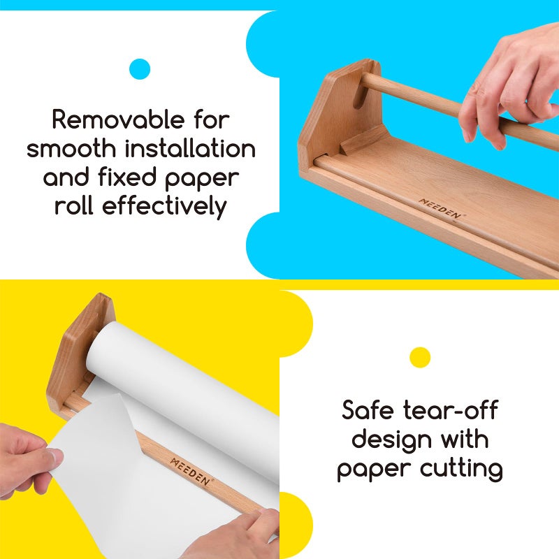 MEEDEN Paper Roll Dispenser with 3 Paper Rolls (12" x 75ft) - Beech Wood Kids Easel, Wooden Tabletop Easel for Kids Art Supplies, Toddler, Doodle, Drawing, Art, Craft - Image 3